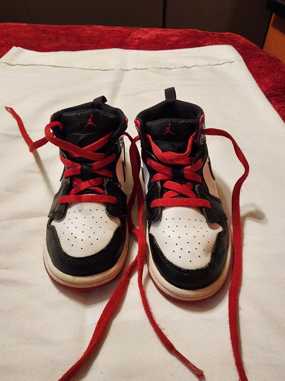 Jordan Kids Black White Red High-Top Sneakers
